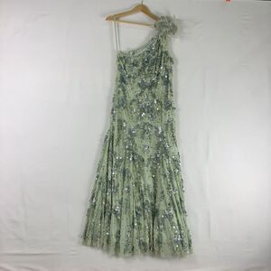 Mac Duggal Pale Mint One-Shoulder Sequin & Bead Evening Gown